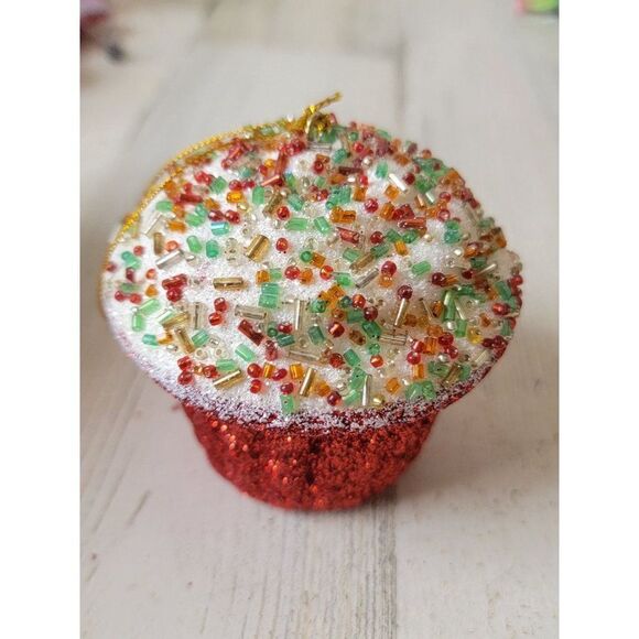 Glitter sprinkle cupcake Styrofoam ornament Xmas decor - Picture 2 of 7
